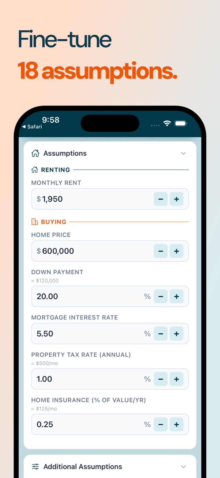 Fine-tune 18 assumptions: the assumptions screen